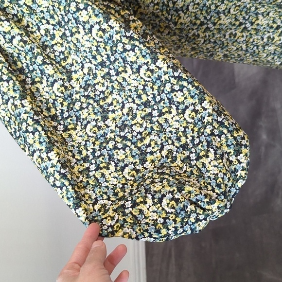 H&M Floral Giant Balloon Sleeve Shift Dress Green Black M summer cottagecore - Picture 5 of 8